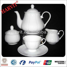 Royal Grace Ensembles de thé en porcelaine Cafetière en gros Tasse à thé et soucoupe / Ensemble de thé blanc 9 pièces Prix à bas prix / Ustensiles de thé à usage quotidien